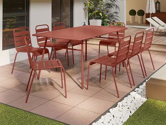 Vente-Unique Sala da pranzo da giardino in metallo - un tavolo L.200 cm e 8 sedie impilabili - Terracotta - MIRMANDE di MYLIA