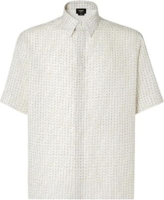 Fendi FF Linen Shirt - Heren - Korte mouwen Overhemden - Beige - XL - Linnen - Overhemden