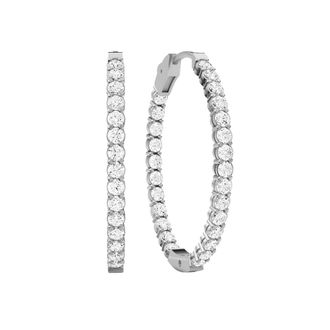 Diamond2Deal 14K White Gold 2 Ct Lab Grown Diamond Oval Shape In & Out Hoop Earrings Color- E-F, Clarity- VS1