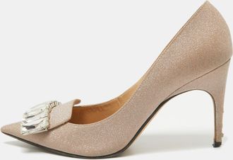 Sergio Rossi Beige Glitter Leather Crystals Sr1 Pumps