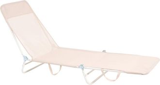 Beliani Tumbona De Jard&iacute;n Plegable Con Asiento De Malla Y Estructura De Acero Con Asa Resistente A La Intemperie Beige Kastoria