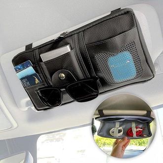 No Brand Organizador De Visera Parasol De Coche De Piel Sint&eacute;tica - Accesorio De Almacenamiento Con Compartimento Interior, Soporte Para Documentos Y Gafas - N