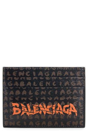 Balenciaga Snob Allover Logo Card Holder in 1166 Black/L Door Orange at Nordstrom