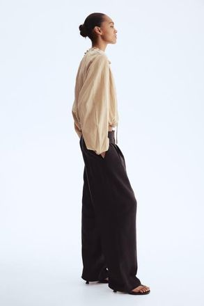 H&M Barrel-leg Twill Trousers in Dark Brown at Nordstrom, Size 10