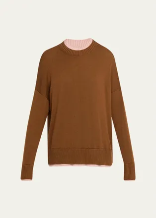Plan C Layered Wool Crewneck Sweater
