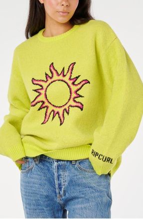 Rip Curl Sol Graphic Knit Relaxed Sweater in Light Chartreuse at Nordstrom, Size X-Small