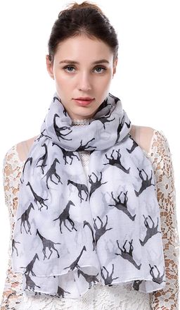 World of Shawls Giraffe Animal Print Womens Scarf Shawl Wrap UK SELLER (White with Black)