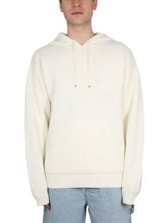 Dr&ocirc;le de Monsieur Ribbed White Hooded Shirt With Drawstring