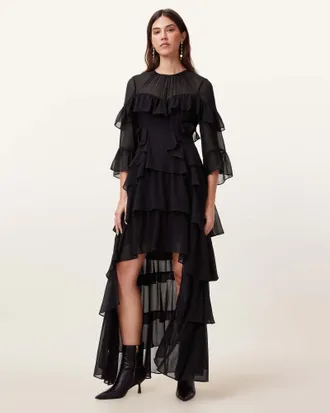 AllSaints Nat Ruffled High Low Maxi Dress