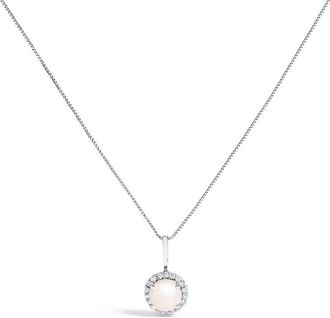 House of Brilliance 10K White Gold Pearl and 1/10 Cttw Diamond Accent Halo Pendant Necklace
