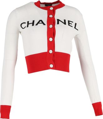 Chanel Pre-owned Womens Iconic CC 2019 Logo Cardigan in White Cotton - Size X-Small