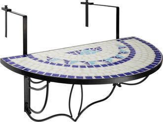 TecTake Mesa plegable de balc&oacute;n, mosaico, 75 x 65 x 62 cm, blanco/azul