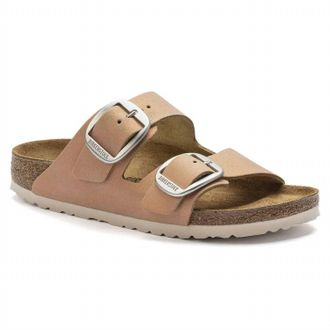 Birkenstock Womens Arizona Big Buckle Nubuck Leather Sandal - Narrow Width In Washed Metallic Copper