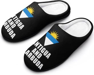 Generic Antigua And Barbuda Logo Slippers Men Winter Warm Cotton Anti-Slip Indoor Slip-Ons House Shoes