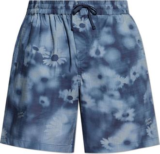 Maison Kitsun&eacute; Shorts met bloemenmotief - Heren - Korte Broeken - Blauw - 3XS - Katoen - Korte Broeken