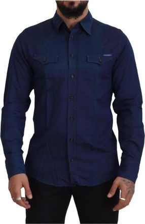 Dolce & Gabbana Westerse Stijl Geknoopt Overhemd met Zakken - Heren - Casual Overhemden - Blauw - XL - Overhemden