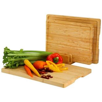 MegaChef 3 Piece Natural Wood Cutting Board Set with Base in Bamboo at Nordstrom