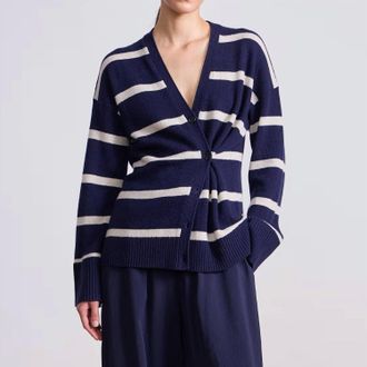 Apiece Apart Ana Wrap Cardigan In Navy & Cream Stripe