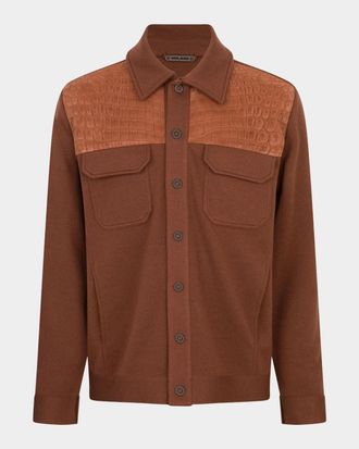 Stefano Ricci Men & apos;s Croc-Embossed Leather & Wool Overshirt