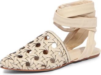 Tory Burch Basketweave Wrap Sandal - Dames - Sandalen - Wit - 36 EU - Schoenen