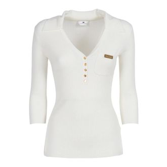 Elisabetta Franchi V-neck Knitwear, female, White, Size: L Maglia Tricot