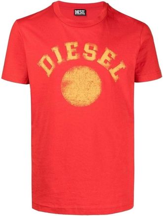 Diesel Mens Diesel Faded Logo Red T-Shirt - Size: 42