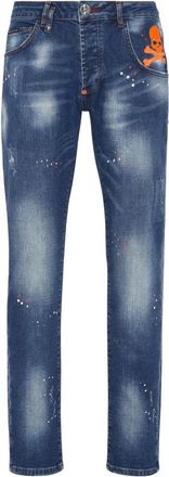 Philipp Plein Stone Washed Slim-Fit Jeans - Heren - Slim Fit Jeans - Blauw - W36 - Katoen - Jeans