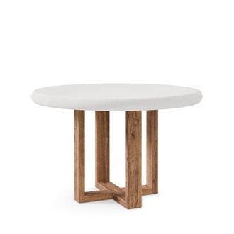 Koketto Home Mesa fija redonda tapa cemento blanco de 120cm y patas madera en roble