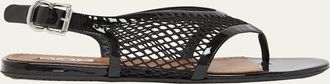 Alaia Fishnet Patent Leather Flat Thong Sandals