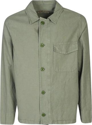Original Vintage Casual Shirts, male, Green, Size: 3XL Cotton Blend Hemp Work Jacket