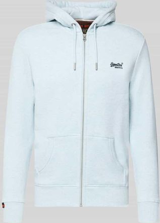 Superdry Regular Fit Sweatjacke mit Logo-Stitching in Eisblau Melange, Gr&ouml;&szlig;e XXXL