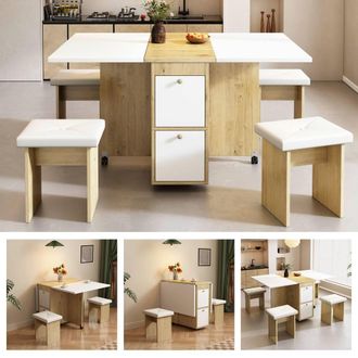 Matteo White & Oak Folding Extendable Dining Table Set with 4 Chairs