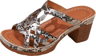 Generic Womens Fashion Platform Sandals Metallic Print Open Toe Chunky Heel Shoes for Summer, Dressy Casual Ankle Strap Wedges for Party Vacation Evening Out 