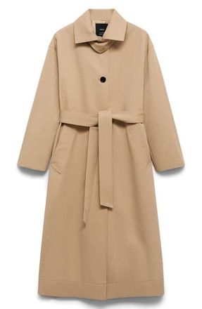 Mango Belted Water Repellent Long Trench Coat in Medium Brown at Nordstrom, Size Small