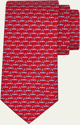 Ferragamo Mens Sports Car and Flag Silk Tie