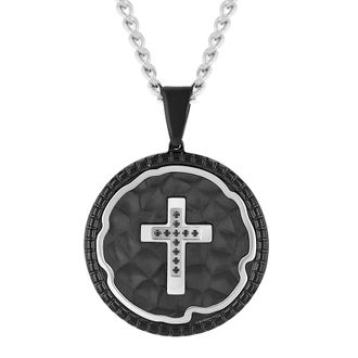 Robert Alton Black Diamond Accent Stainless Steel Black Finish Medallion Pendant