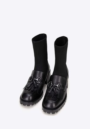 Wittchen Dames Leren Chelsea Boots met Gesp Zwart Natuurlijk Leer