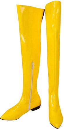 Generic Women Winter Outdoor Casual Over Knee Boots Patent Leather Low Heel Pointed Toe Boot