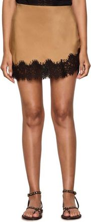 Sanctuary Everyday Satin Lace Miniskirt in Toasted Coconut Brown at Nordstrom, Size X-Small