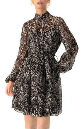 Ivonne Paisley Printed Short Dress with Waist Tie in Black at Nordstrom, Size 12