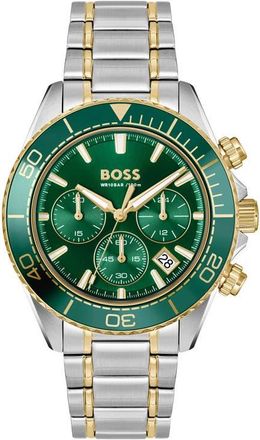 BOSS Sealiner Chronograph Two-Tone Bracelet Watch, 44mm in Green at Nordstrom