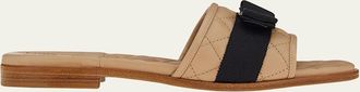 Ferragamo Quilted Leather Bow Flat Slide Sandals