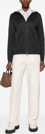 Brunello Cucinelli Brunello Cucinelli Womens Cotton And Silk Blend Hoodie - Dark Grey - Size X-Small