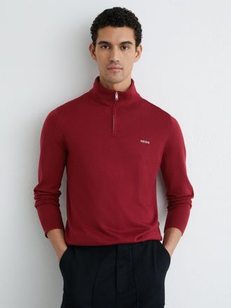 Reiss Red Merino Wool Half-zip Logo Jumper, Xxl