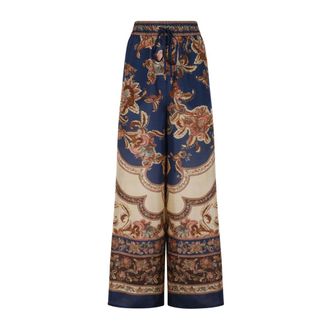 Zimmermann Broeken, Dames, Veelkleurig, S, Leer, Zijden broek met wijde pijpen en paisleyprint