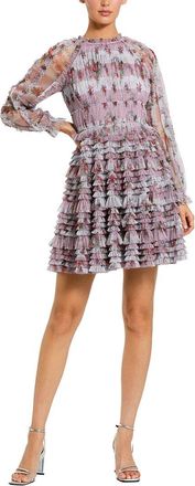 Mac Duggal Floral Mesh Long Sleeve Ruffle Mini Dress