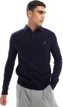 Polo Ralph Lauren Polo a maniche lunghe in maglia misto cotone e lana blu navy con logo