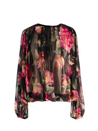 Dolce & Gabbana Black Floral Silk Blouse Size XXS