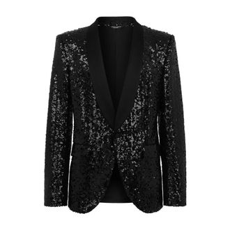Dolce & Gabbana Single-breasted Sicilia-fit Jacket with Sequin Embellishment - male - Dolce & Gabbana - Blazers - Black - L - Suits