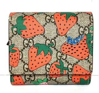 Gucci Gg Supreme Brown Red Color Leather Wallet (Bi-Fold) (Pre-Owned)